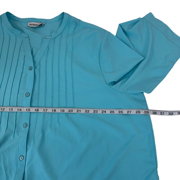 Southern Lady Women 3X Turquoise Button-Up Tunic Blouse Pintuck Front Side Slits - Picture 5 of 14